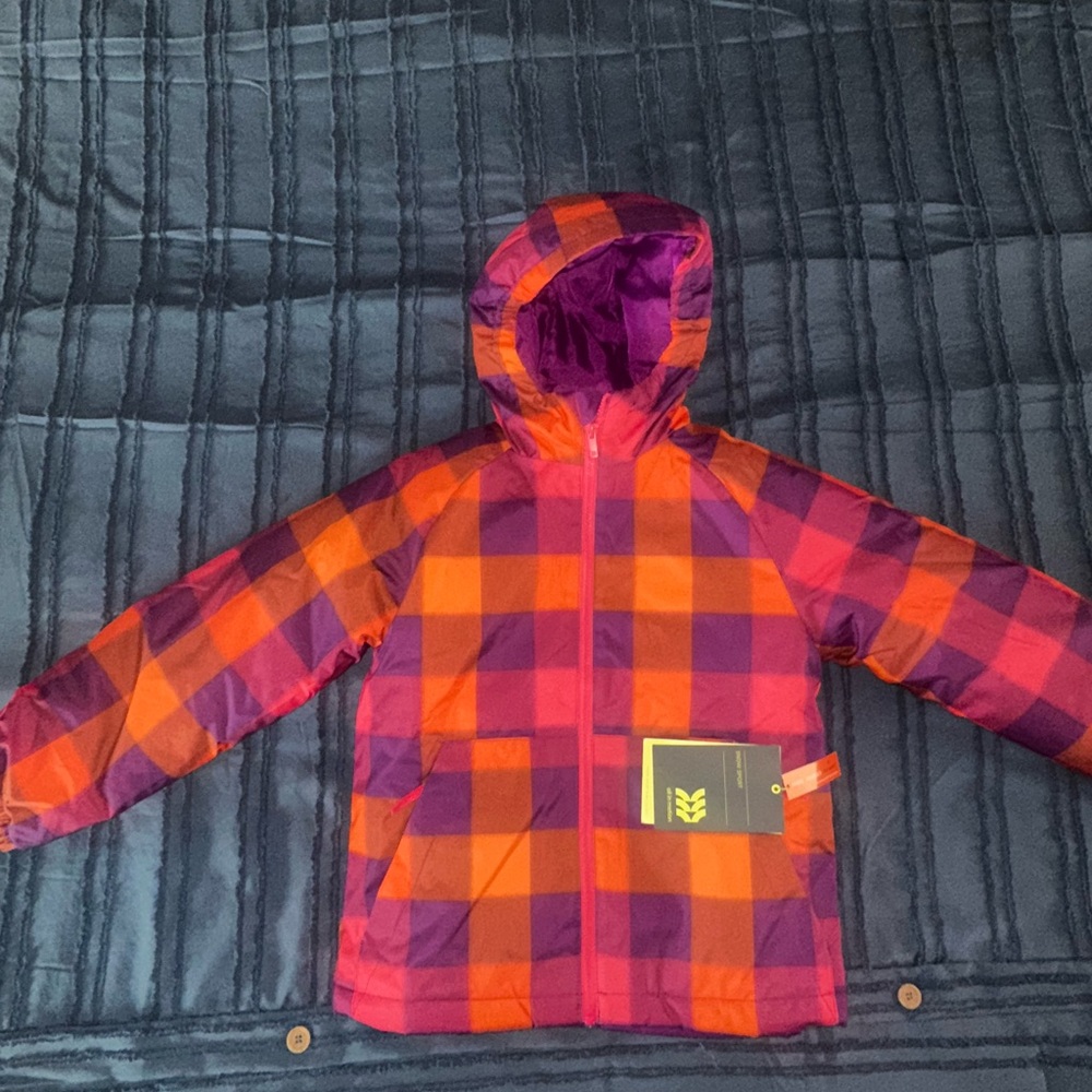 All in Motion Kids 3 in 1 Puffer  Coat- Purple and Orange Plaid